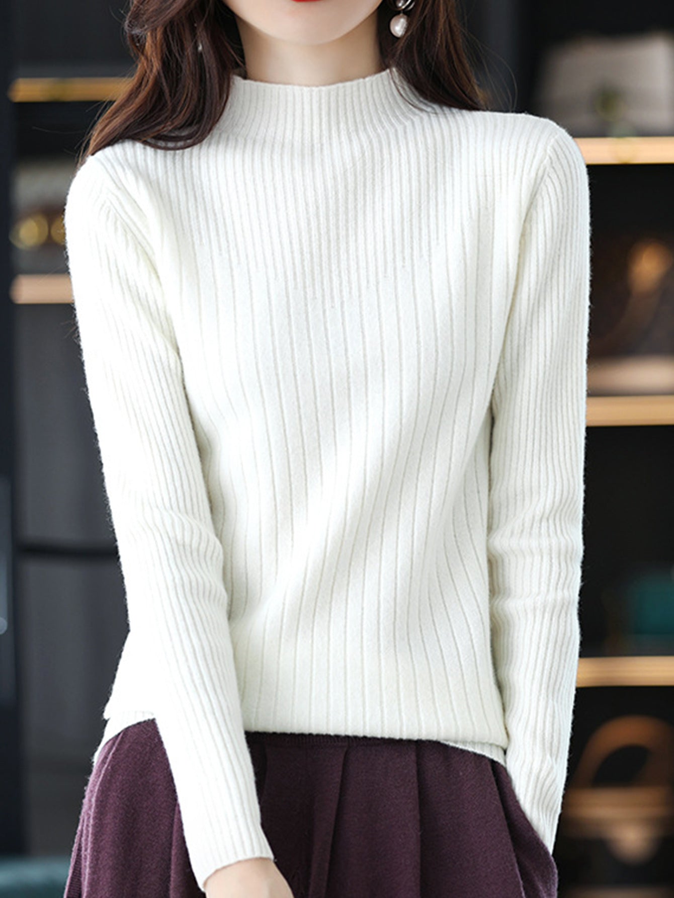 Knitted Fashion Slimming Knitted Bottoming Shirt Women's Long Sleeve nyaabs.com