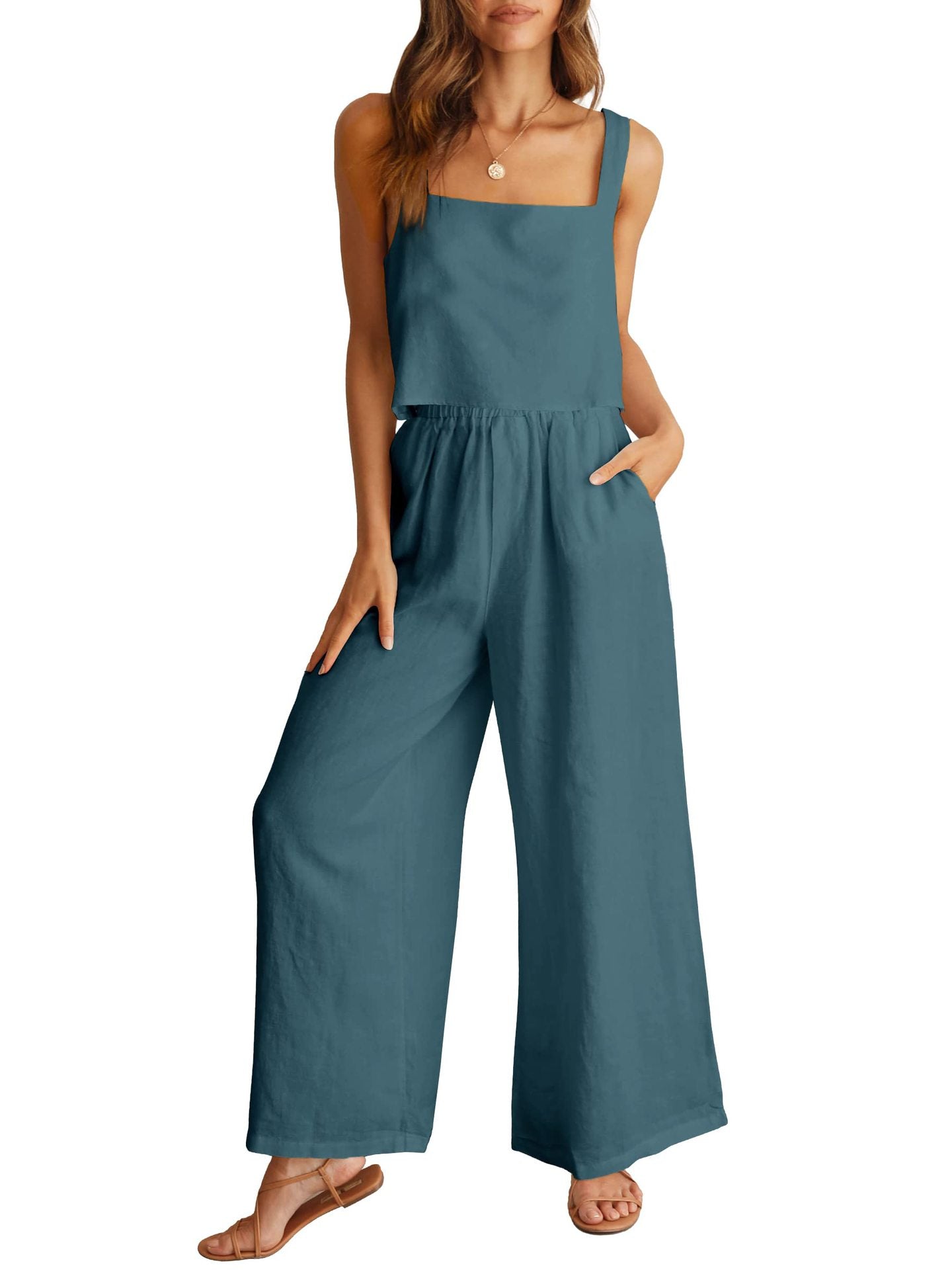 Sleeveless Camisole Wide Leg Pants Casual Suit - Nyaabs