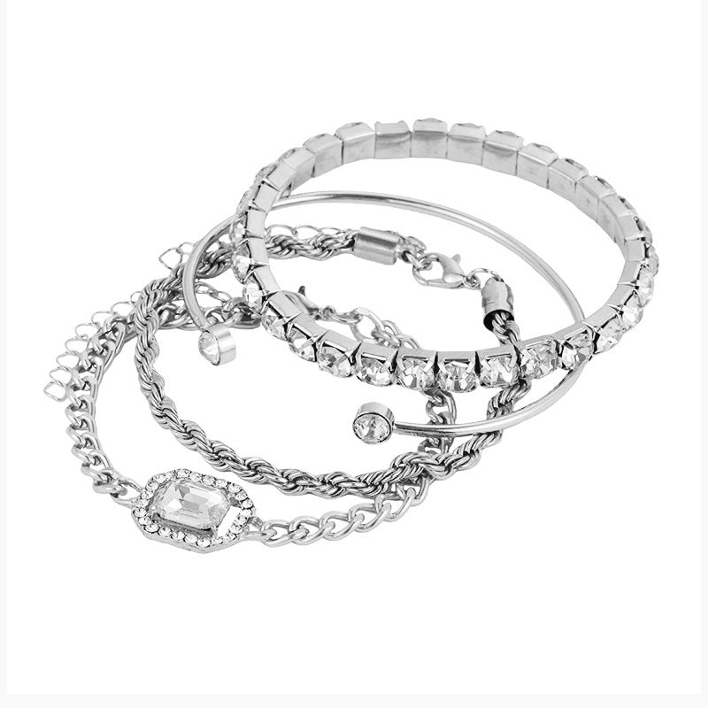 Fashion Jewelry 4 Pcs Crystal Bracelet Set Bohemian Design For Women Vintage Luxury Twisted Cuff Chains Armband Jewelry Accessories - Nyaabs