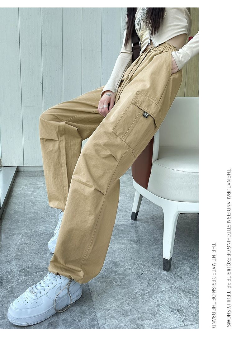 Drawstring Tooling Style High Waist Design Sense Ankle-tied Sports Wide-leg Pants nyaabs.com