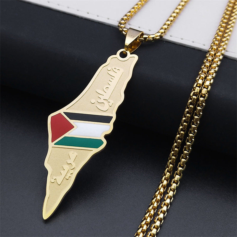 Palestine Israel Map Pendant Necklaces For Men Women Stainless Steel Gold Color Palestinians Ethnic Map Jewelry Gifts - Nyaabs