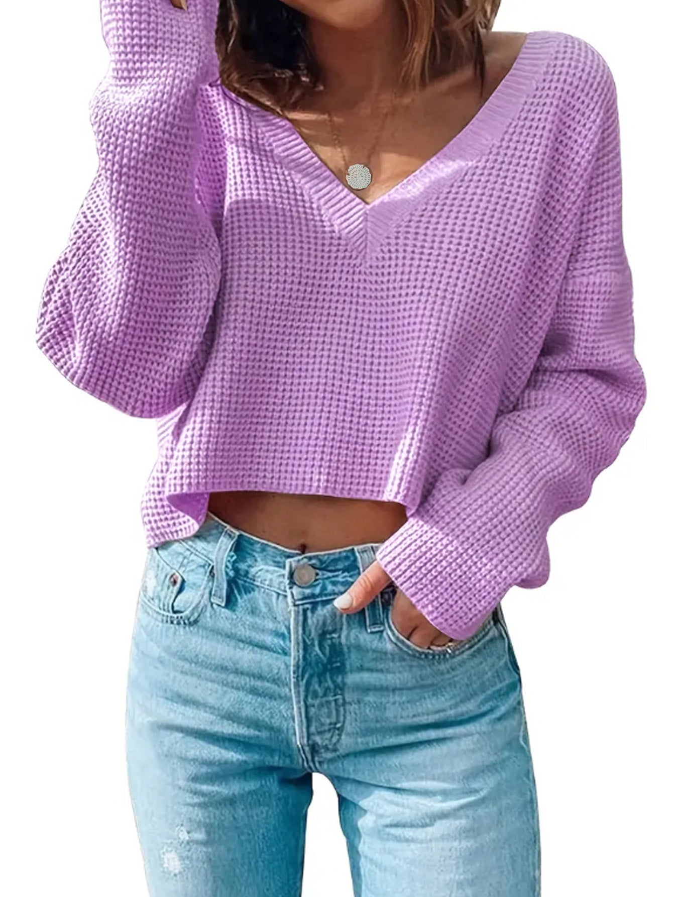 Loose Knitted Sweater V-neck Off-shoulder Loose nyaabs.com