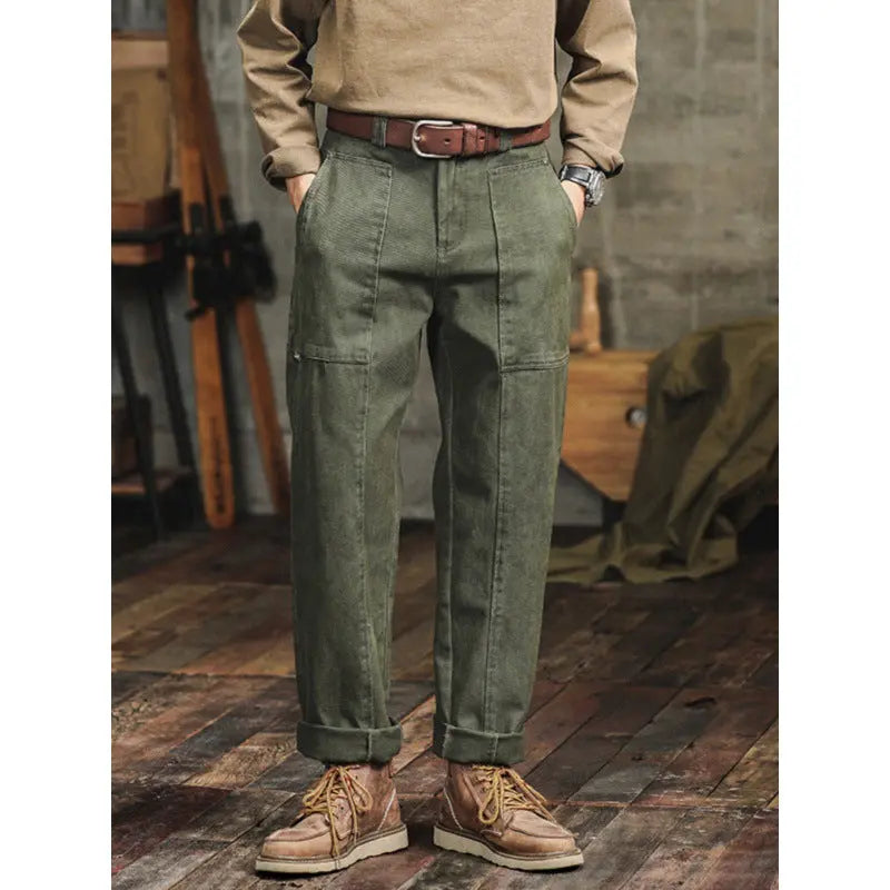 Retro Army Green Casual Pants Men's Loose Straight Cargo Pants - Nyaabs