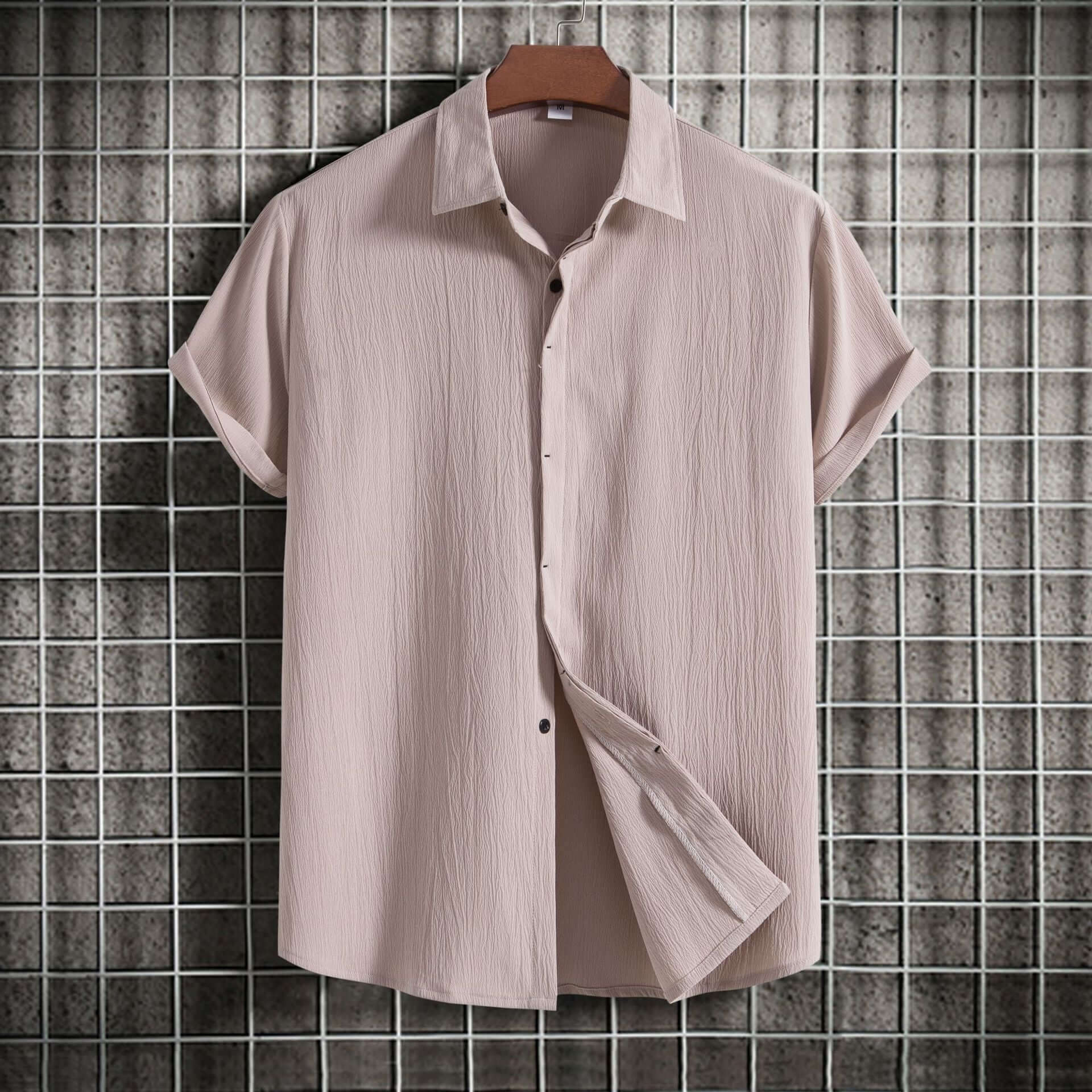 Cross-border 2024 summer new men's short-sleeved shirt loose solid color button short-sleeved shirt cotton and linen shirt men - Nyaabs