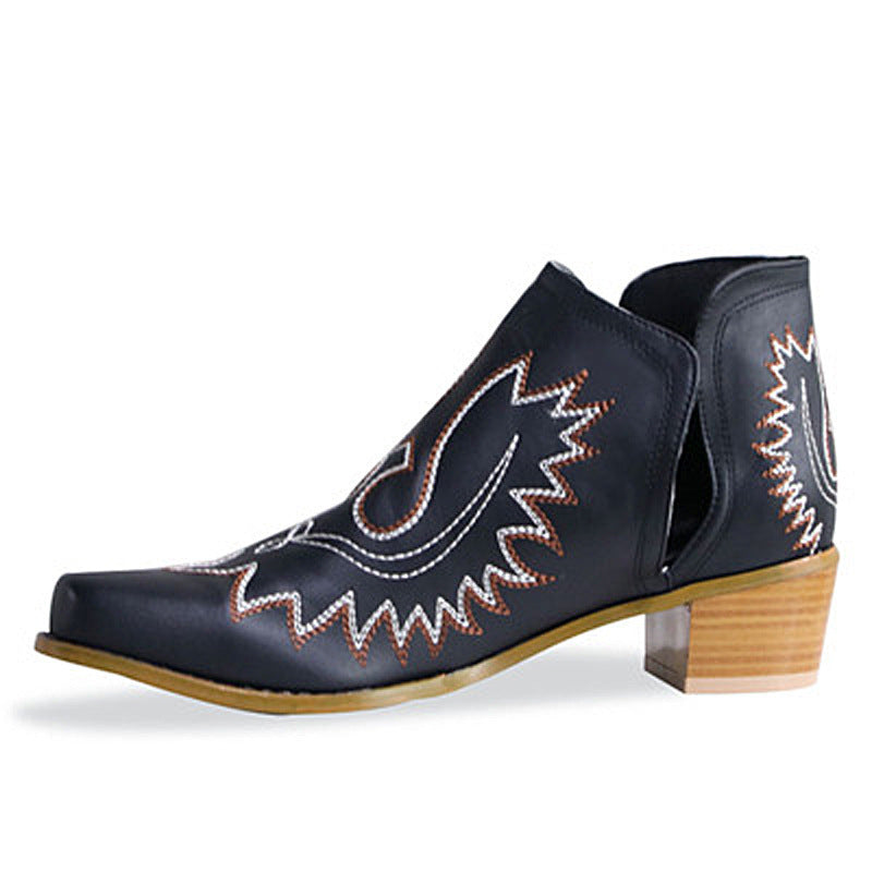 New Pointed Embroidered Chunky Heel Women's Pointed-toe Short Tube Boots nyaabs.com