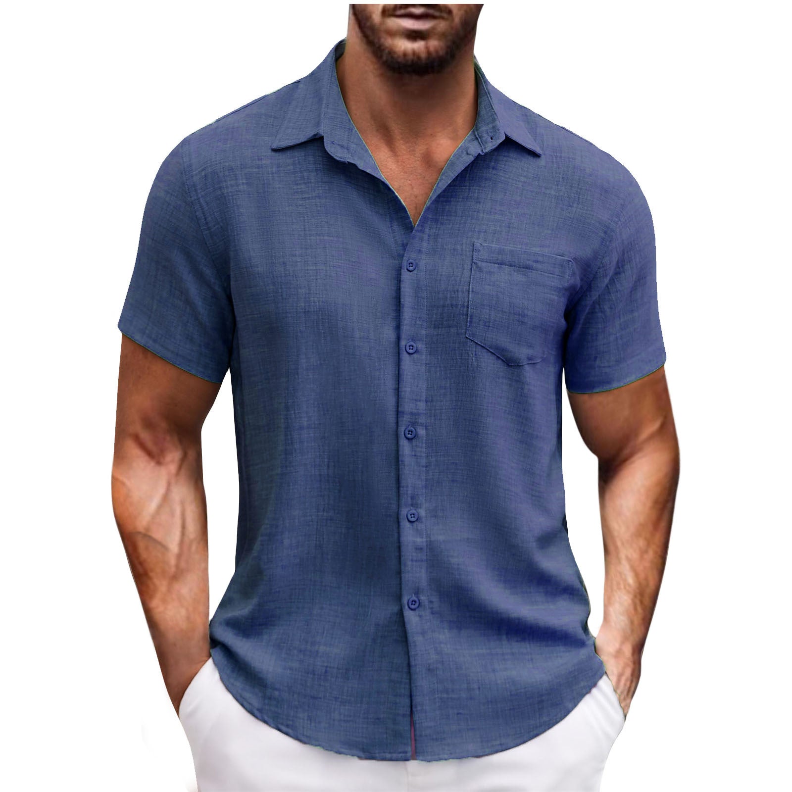 Men's Lapel Pocket Short Sleeve Casual Shirt nyaabs.com