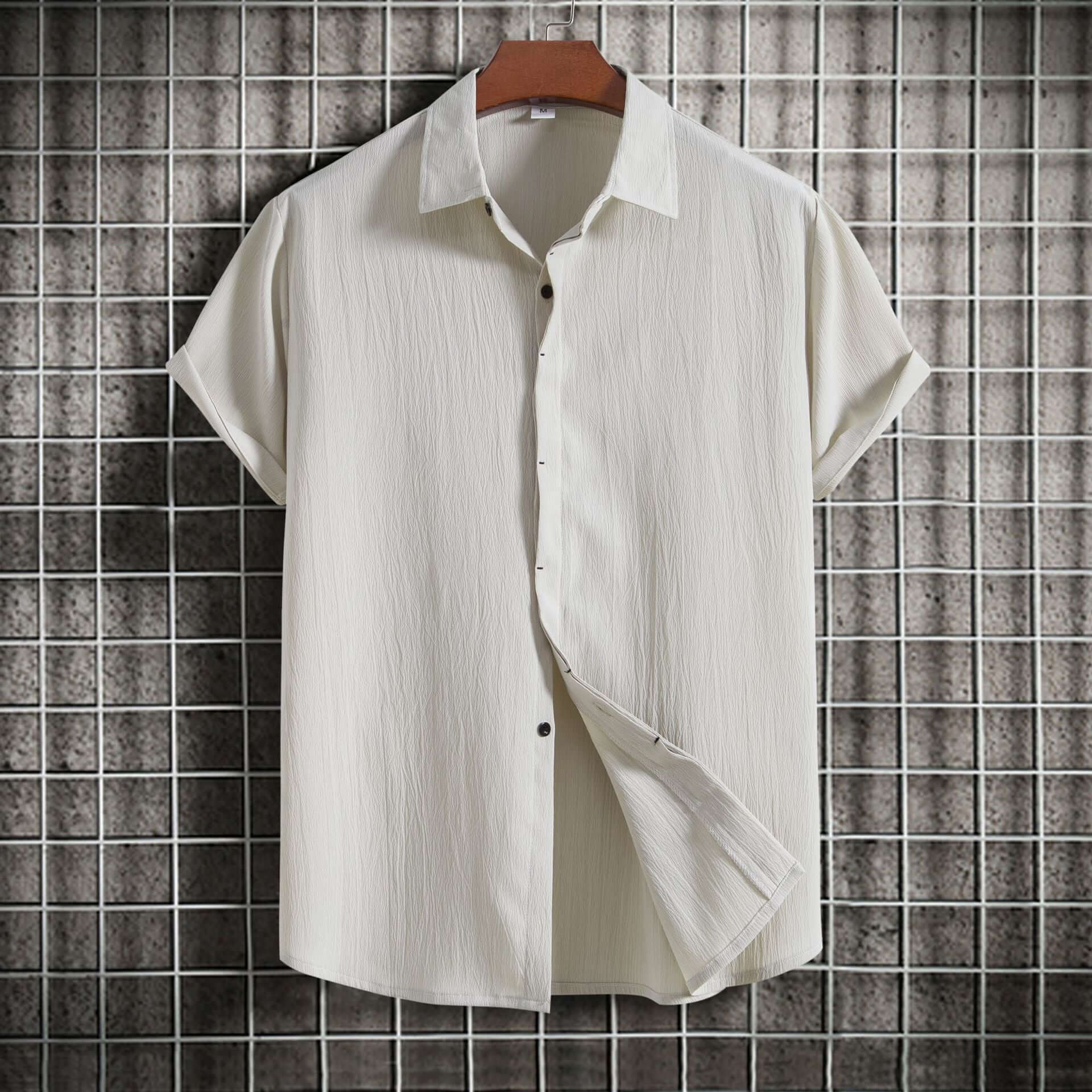 Cross-border 2024 summer new men's short-sleeved shirt loose solid color button short-sleeved shirt cotton and linen shirt men - Nyaabs