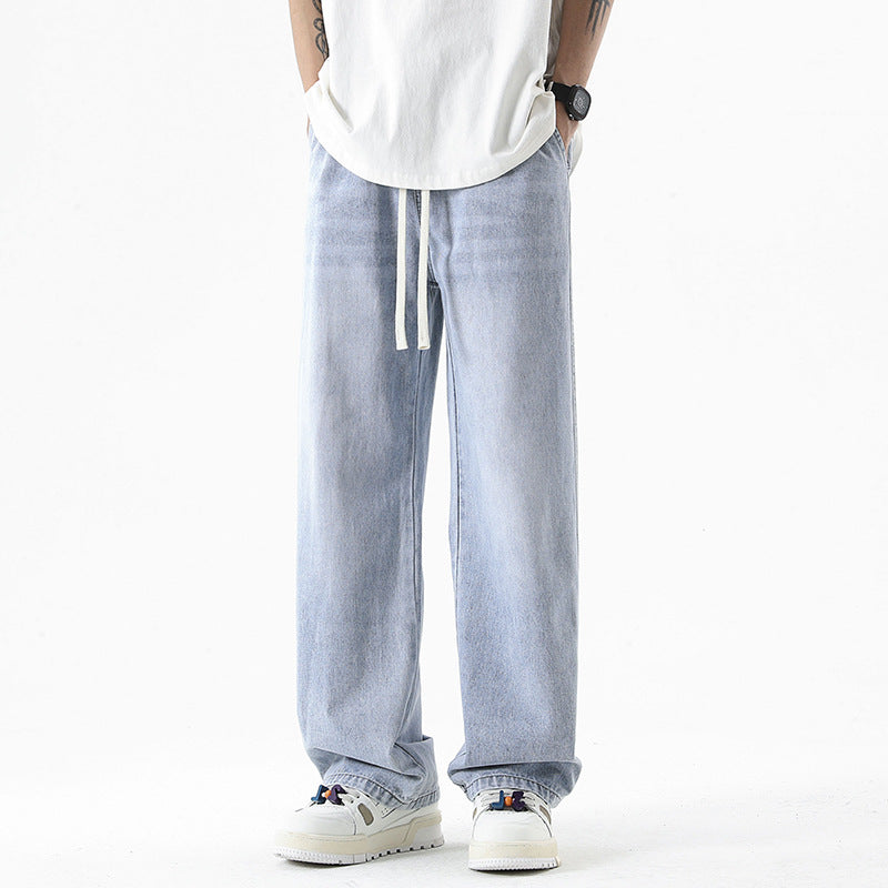 Men's Loose Straight Elastic Waist Wide Leg Casual Trousers - Nyaabs