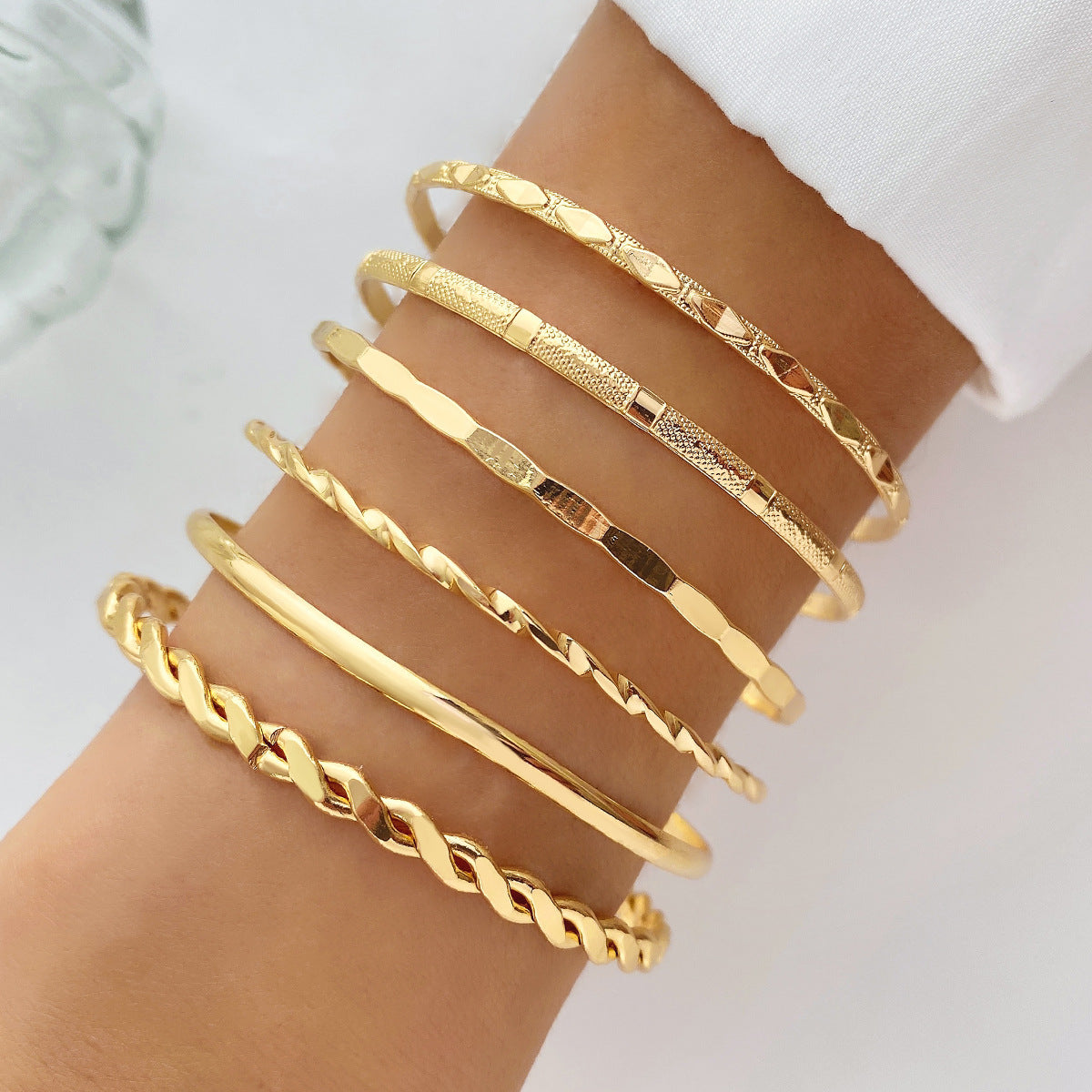 Bohemian Metal Chain Bracelet Set For Women Geometric Gold Color Thick Link Chain  Bangle Female Fashion Jewelry - Nyaabs