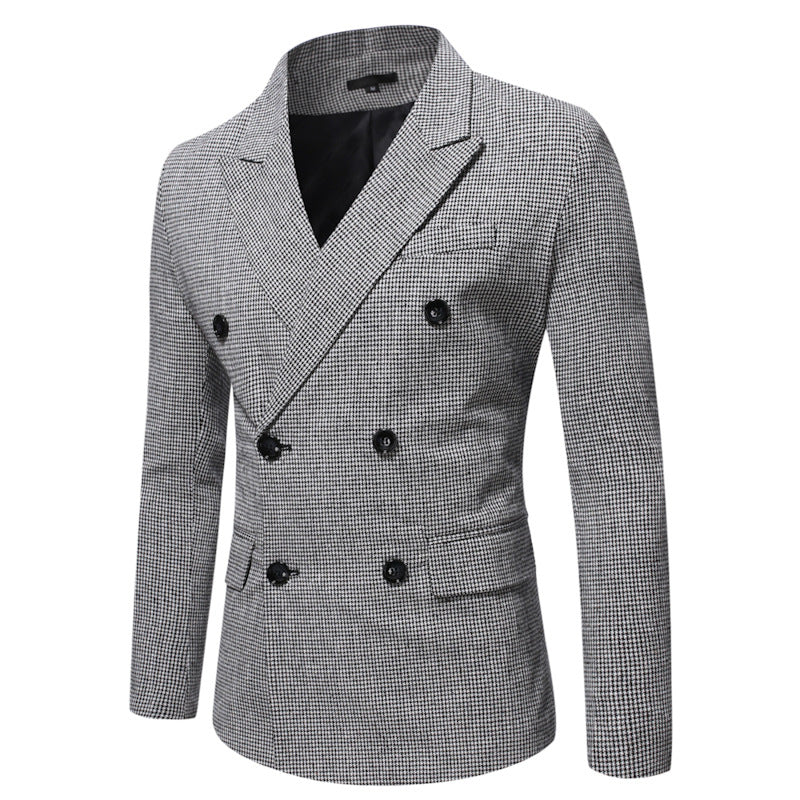 Men's Houndstooth Loose Double Breasted Casual Suit Jacket nyaabs.com