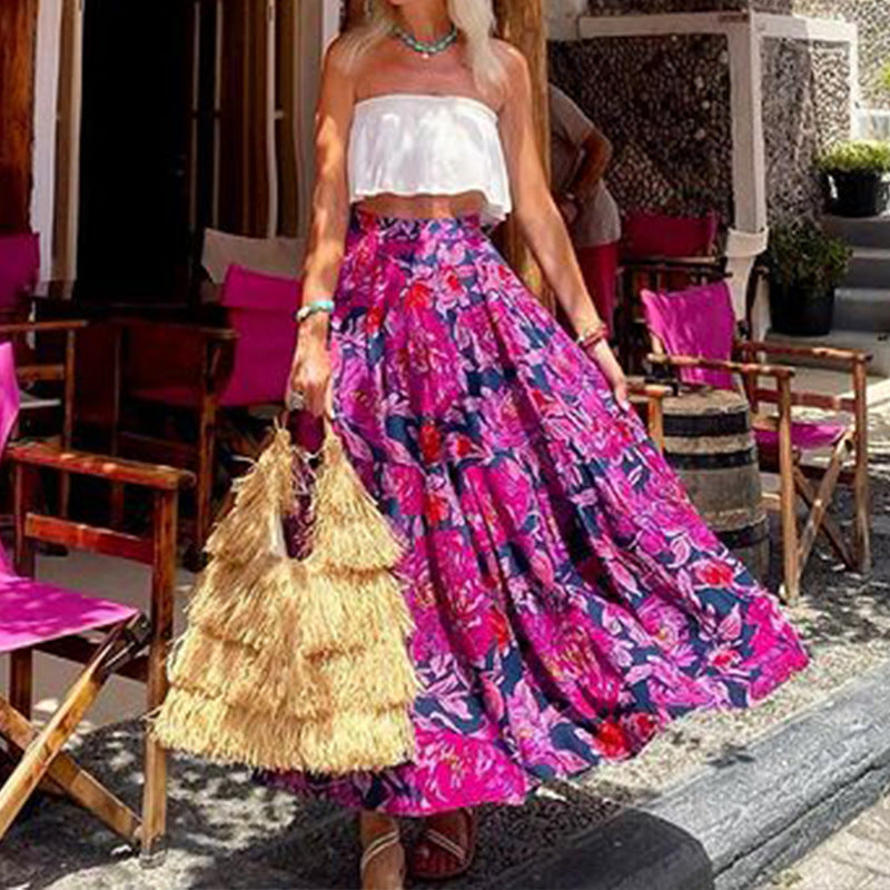 Fashionable Printed Bohemian Waist Midi Skirt nyaabs.com