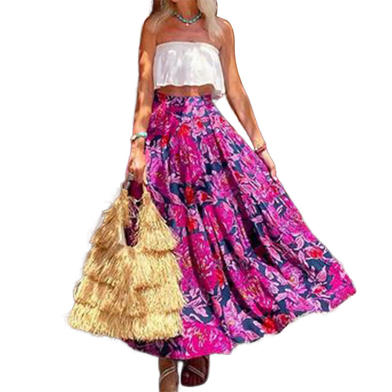 Fashionable Printed Bohemian Waist Midi Skirt nyaabs.com