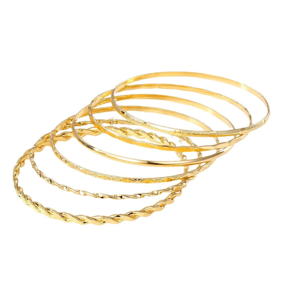 Bohemian Metal Chain Bracelet Set For Women Geometric Gold Color Thick Link Chain  Bangle Female Fashion Jewelry - Nyaabs