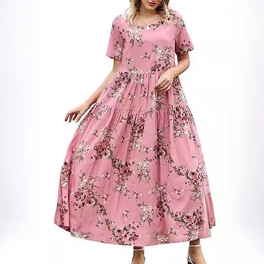 Casual And Comfortable Pleated Loose Floral Dress nyaabs.com