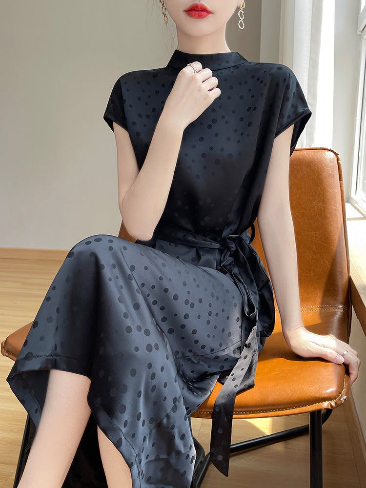 Dress Satin High-grade Polka Dot Half Turtleneck Acetic Acid nyaabs.com