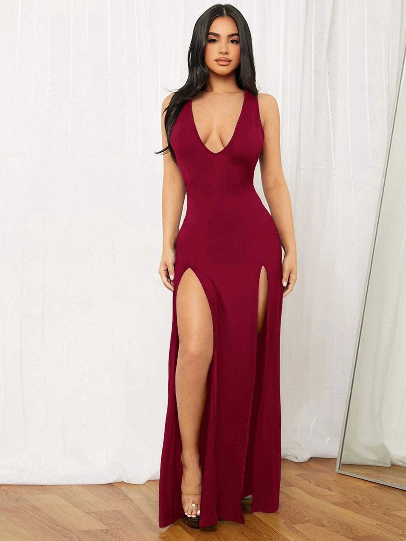 Long Dress Women's Deep V Strap Sleeveless Split nyaabs.com