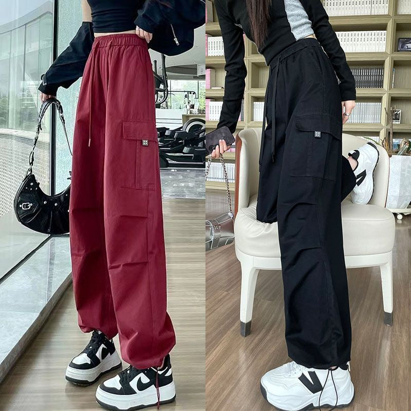 Drawstring Tooling Style High Waist Design Sense Ankle-tied Sports Wide-leg Pants nyaabs.com