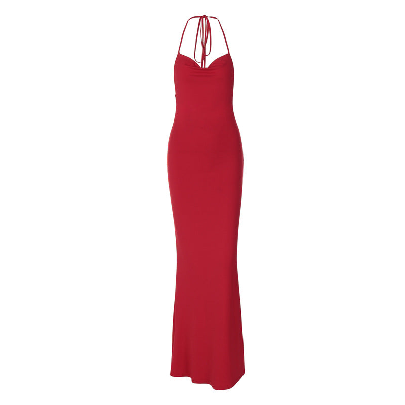 Hollow Backless Halter Long Dress Women nyaabs.com