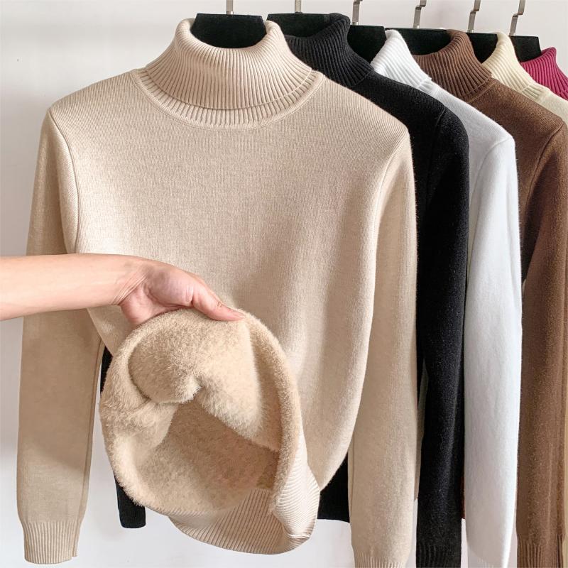 Thick velvet all-in-one velvet sweater for women winter thick mink velvet warm top turtleneck bottoming shirt for women autumn and winter trendy inner wear - Nyaabs