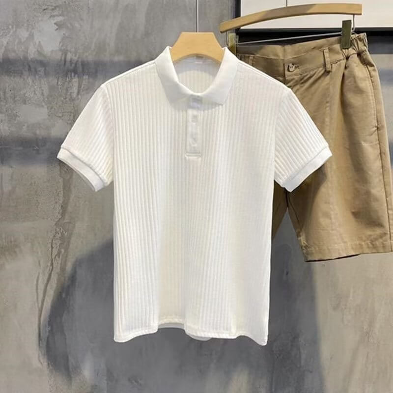 Trendy short-sleeved summer solid color simple literary POLO shirt youth popular 2023 standard new versatile trendy men - Nyaabs