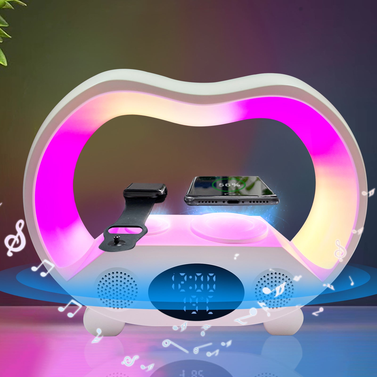 2024 New 6 In 1 Smart Remote Control Bluetooth Ambience Intelligent LED Table Lamp Multi-function Wireless Charger Night Light Bluetooth Speaker - Nyaabs