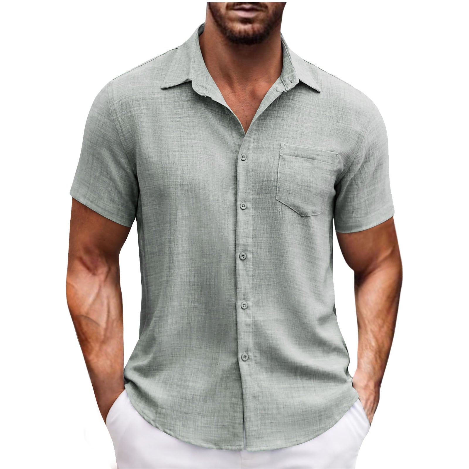 Men's Lapel Pocket Short Sleeve Casual Shirt nyaabs.com