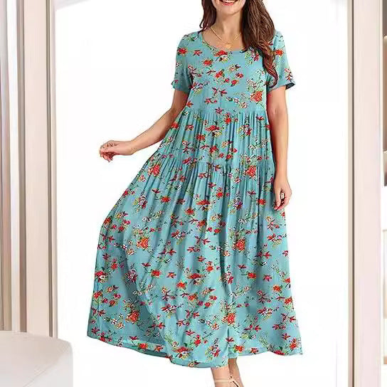 Casual And Comfortable Pleated Loose Floral Dress nyaabs.com