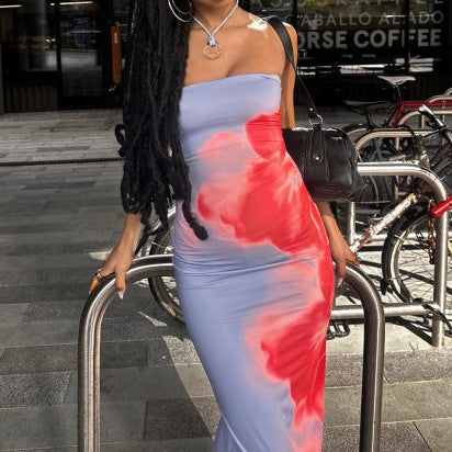 Slim Slit Tube Long Dress Summer Sexy Pint Party Beach Dresses Women's Clothing - Nyaabs