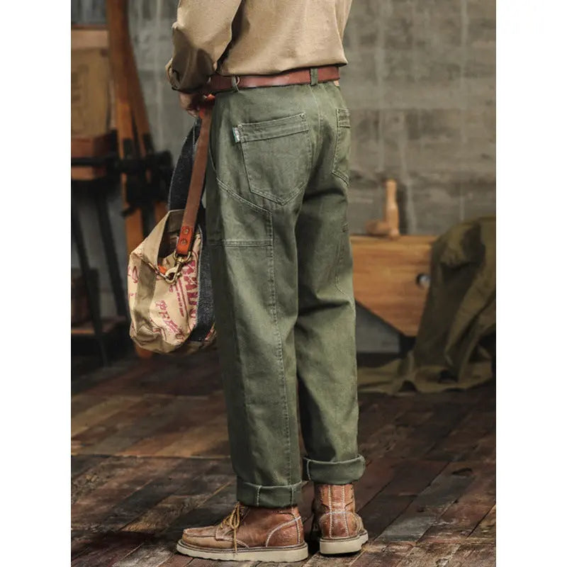 Retro Army Green Casual Pants Men's Loose Straight Cargo Pants - Nyaabs