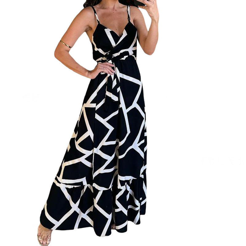 Fashion Print Sleeveless Sling Mid-length Dress nyaabs.com