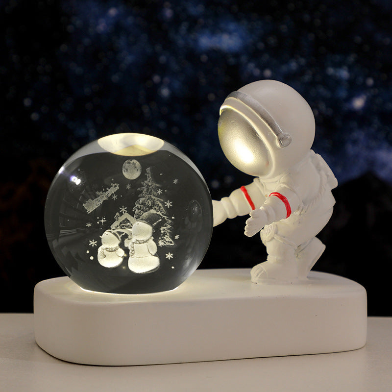 Glowing Planetary Galaxy Astronaut Crystal Ball Night Lights USB Power Warm Bedside Light Brithday Gift Night Lamp - Nyaabs