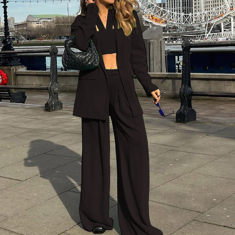 Long Sleeve Suit Coat Casual Trousers Set Three-piece Set - Nyaabs