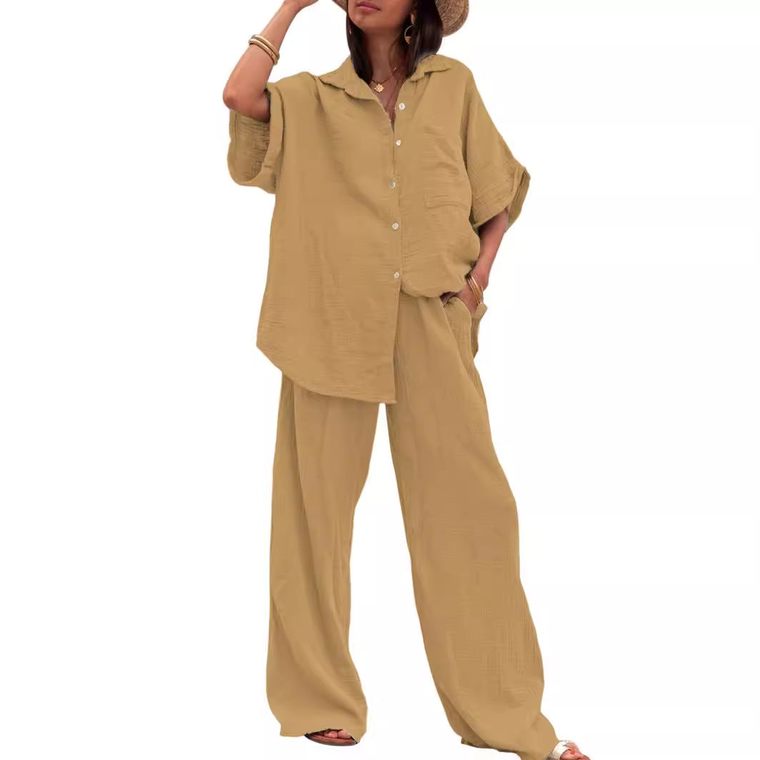 Cotton And Linen Chiffon Suit Short Sleeve Women's Clothing nyaabs.com