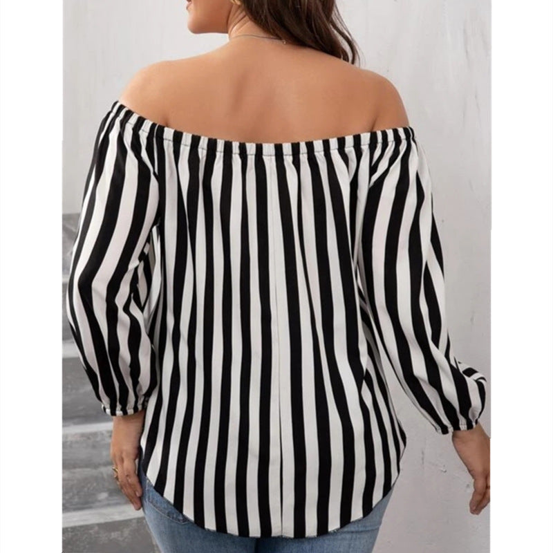 European And American Black And White Striped Sexy Fashion Off-shoulder Shirt nyaabs.com