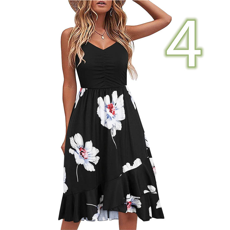 Strap Stitching Printing Irregular Tube Top Boho Dress nyaabs.com