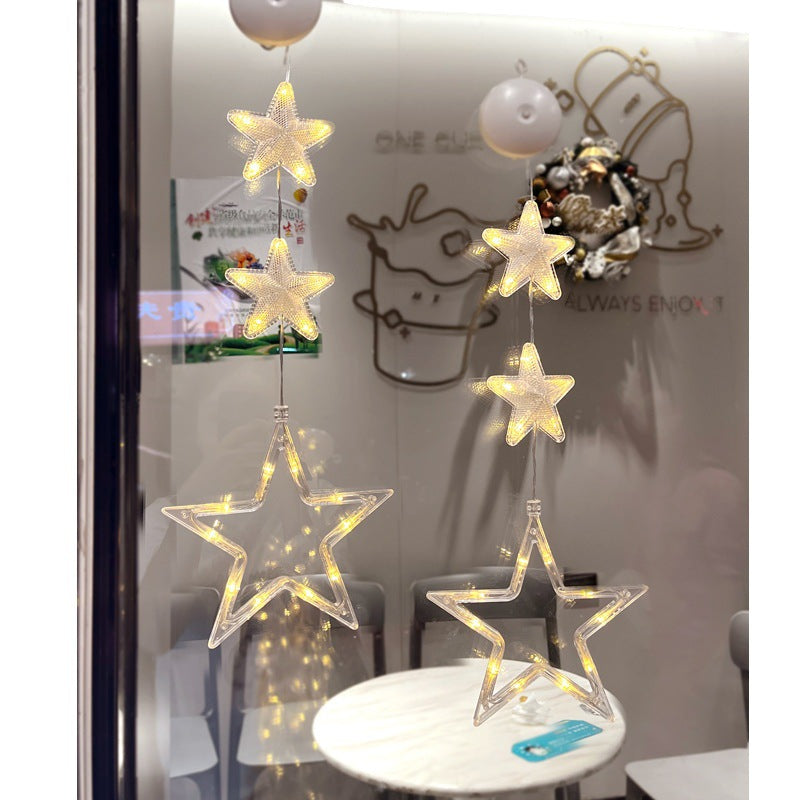 Christmas 3pcs LED Light Star Xmas Tree Hanging Sucker Lamp Window Ornaments Decoration For Home Xmas Navidad New Year Decor Christmas Decorations - Nyaabs