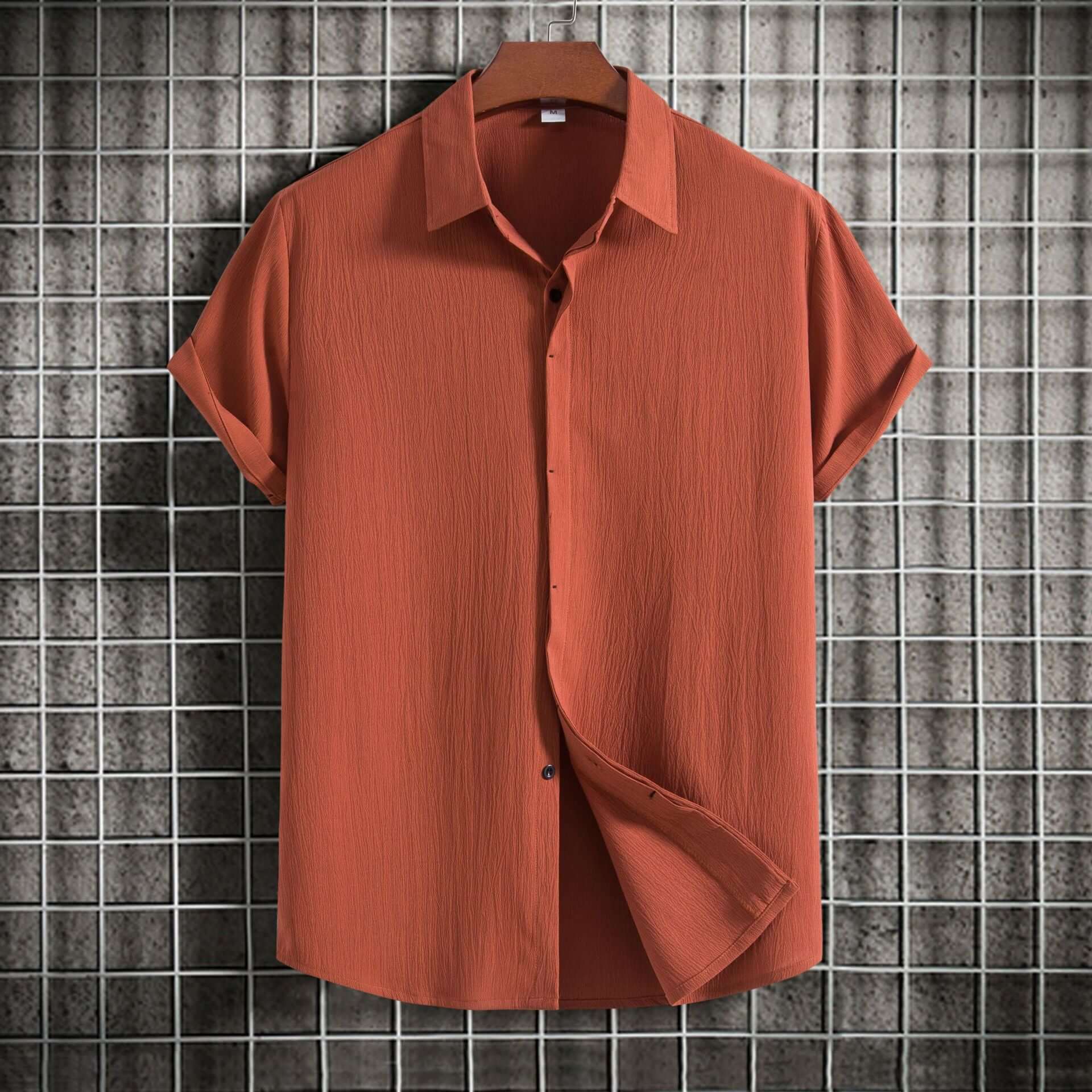 Cross-border 2024 summer new men's short-sleeved shirt loose solid color button short-sleeved shirt cotton and linen shirt men - Nyaabs