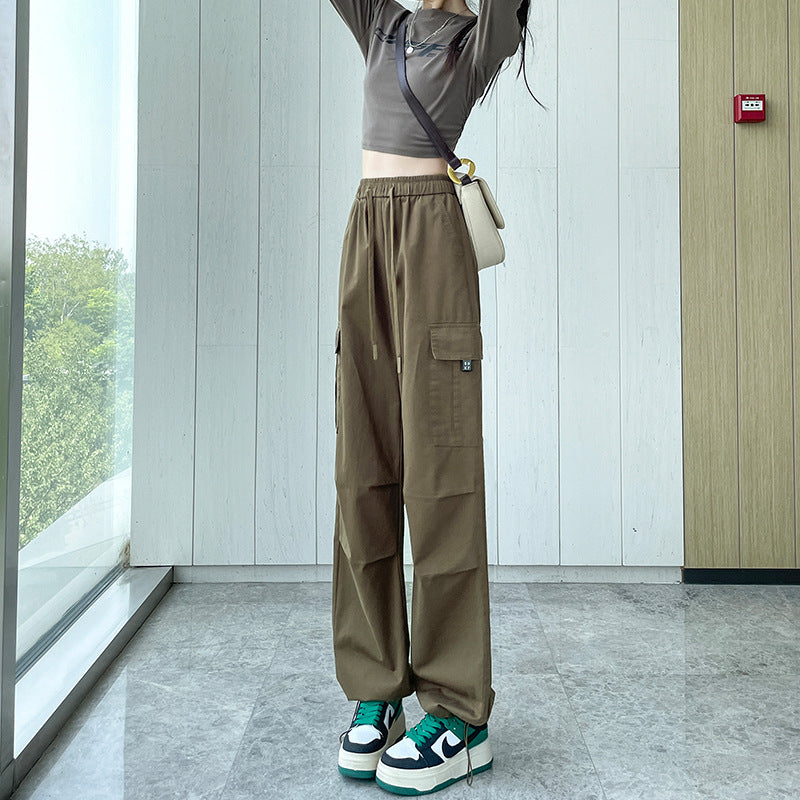 Drawstring Tooling Style High Waist Design Sense Ankle-tied Sports Wide-leg Pants nyaabs.com