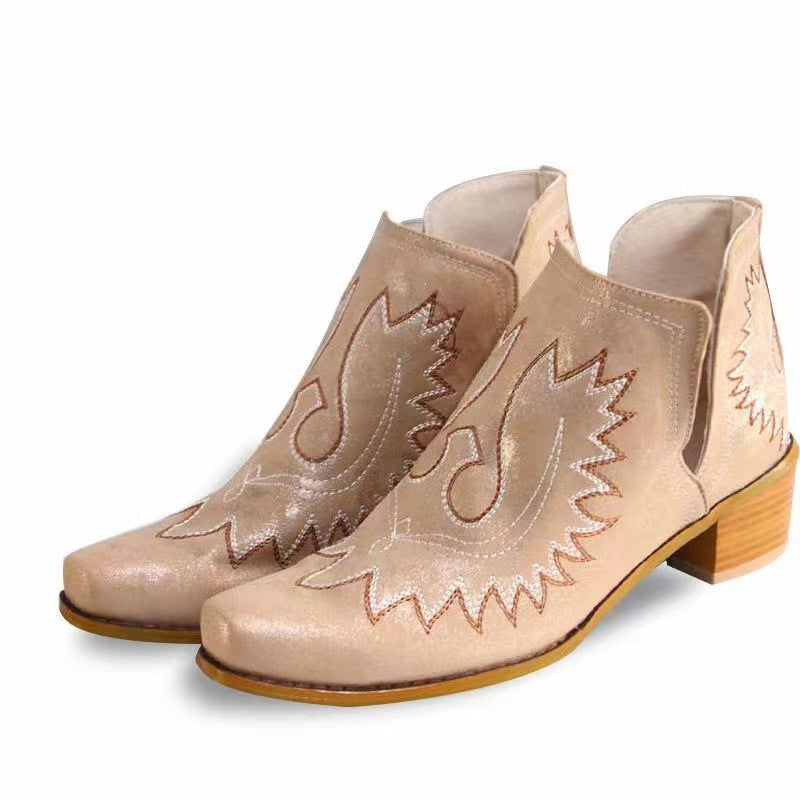 New Pointed Embroidered Chunky Heel Women's Pointed-toe Short Tube Boots nyaabs.com