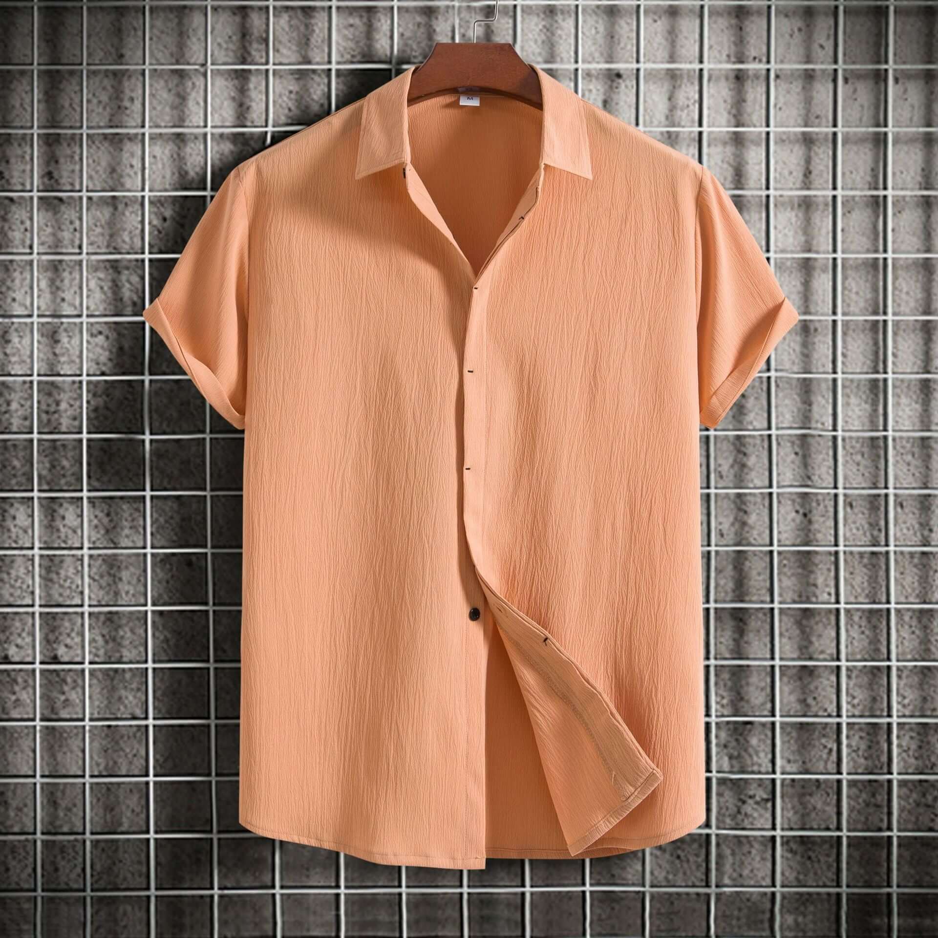 Cross-border 2024 summer new men's short-sleeved shirt loose solid color button short-sleeved shirt cotton and linen shirt men - Nyaabs