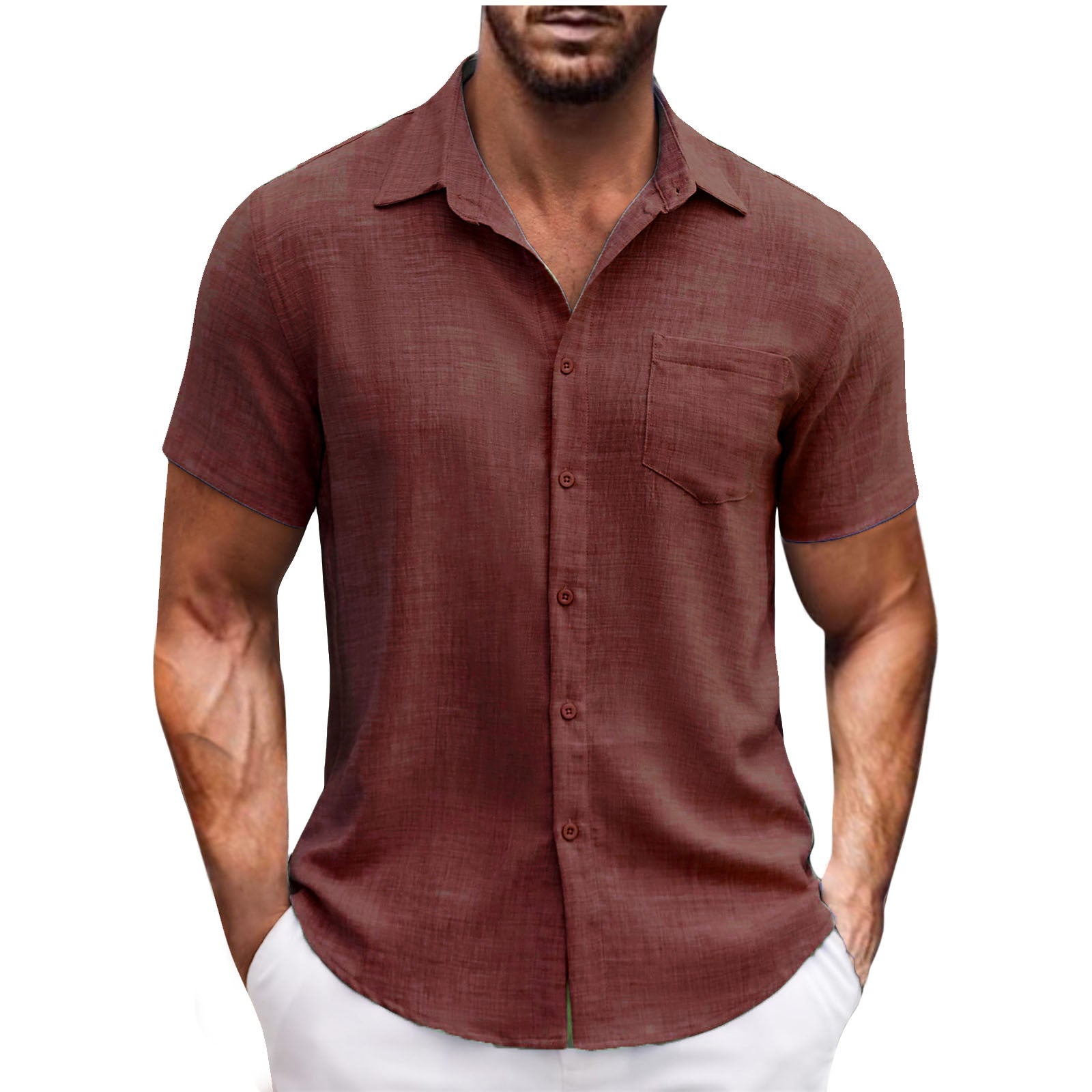 Men's Lapel Pocket Short Sleeve Casual Shirt nyaabs.com