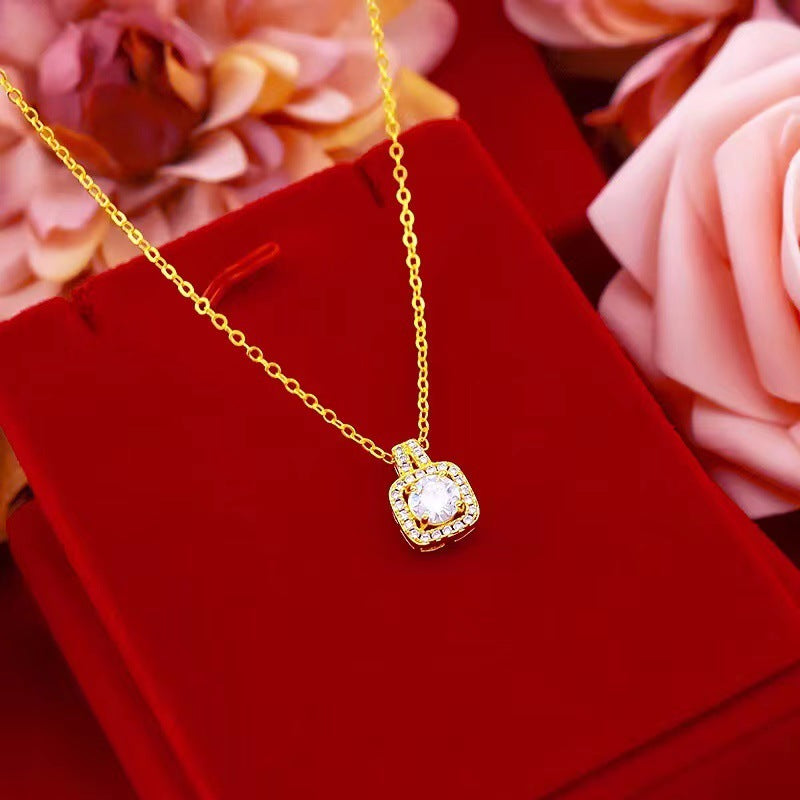 Fashion Jewelry Set Zircon Gem Pendant Chain Choker Necklace For Women Gold Color Stud Earring Statement Wedding Ring - Nyaabs