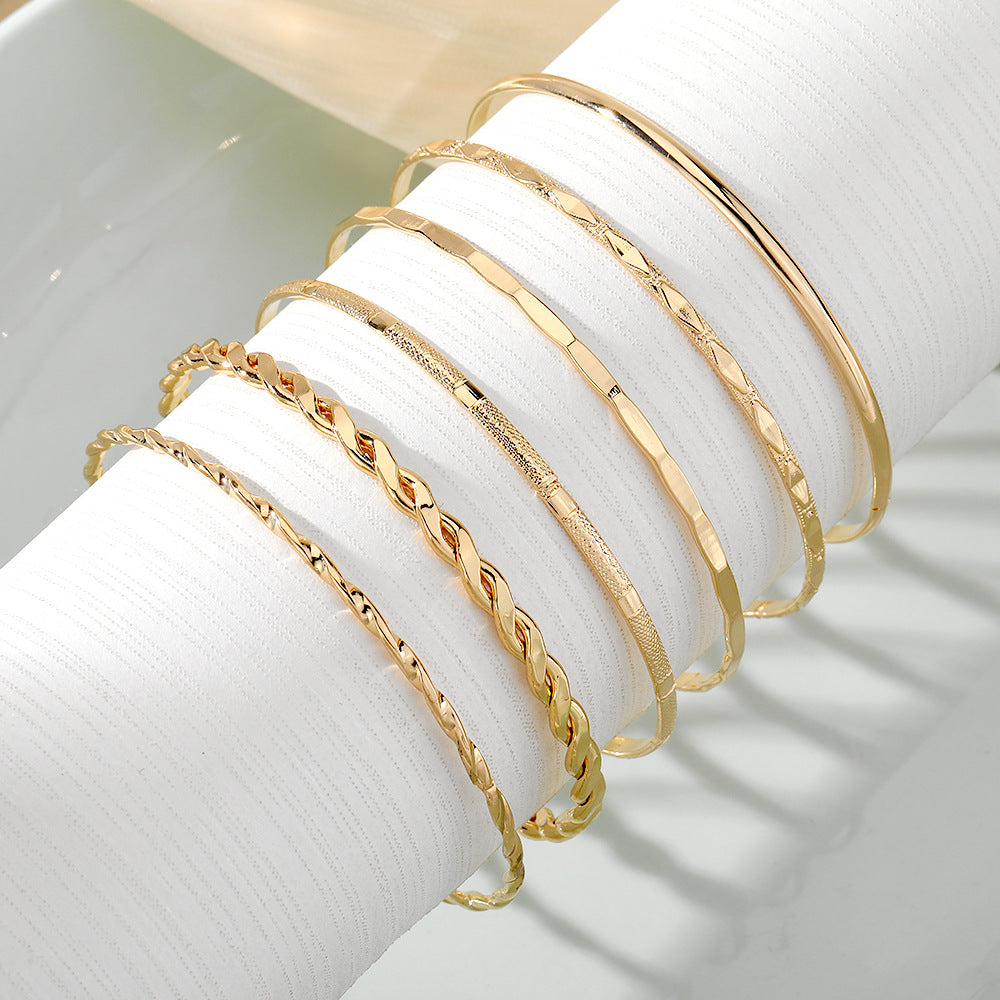 Bohemian Metal Chain Bracelet Set For Women Geometric Gold Color Thick Link Chain  Bangle Female Fashion Jewelry - Nyaabs