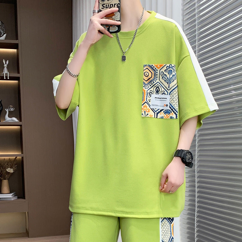 Summer casual T-shirt set, two-piece suit, men's jacket, TZ series, one set - Nyaabs