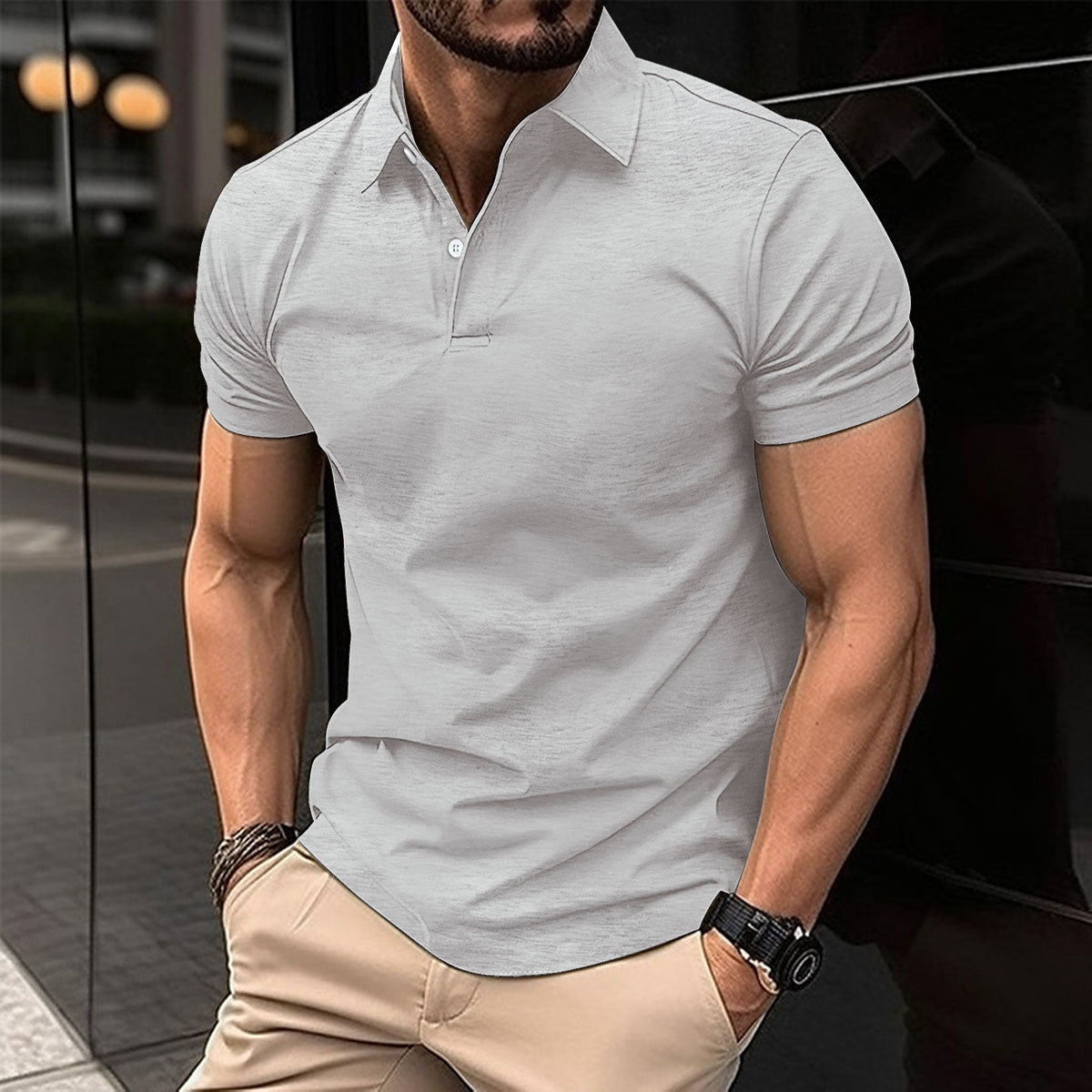 Summer Short Sleeve Polo Shirt Men Solid Color Button Lapel Button Top - Nyaabs