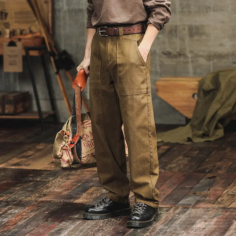 Retro Army Green Casual Pants Men's Loose Straight Cargo Pants - Nyaabs