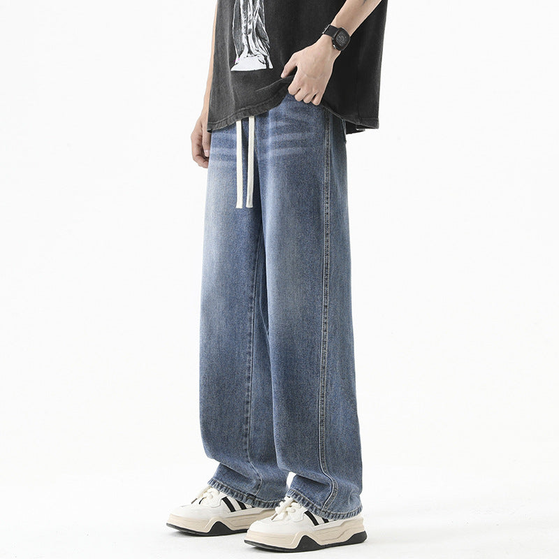 Men's Loose Straight Elastic Waist Wide Leg Casual Trousers - Nyaabs