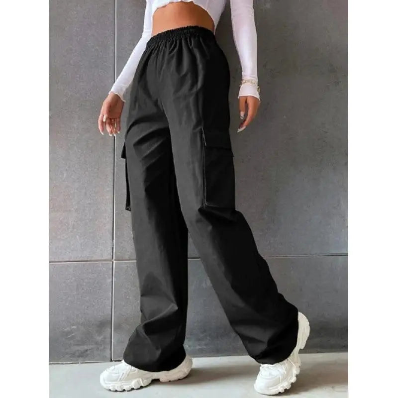 Women's Fashion Solid Color High Waist Flip Workwear With Pocket Pants - Nyaabs