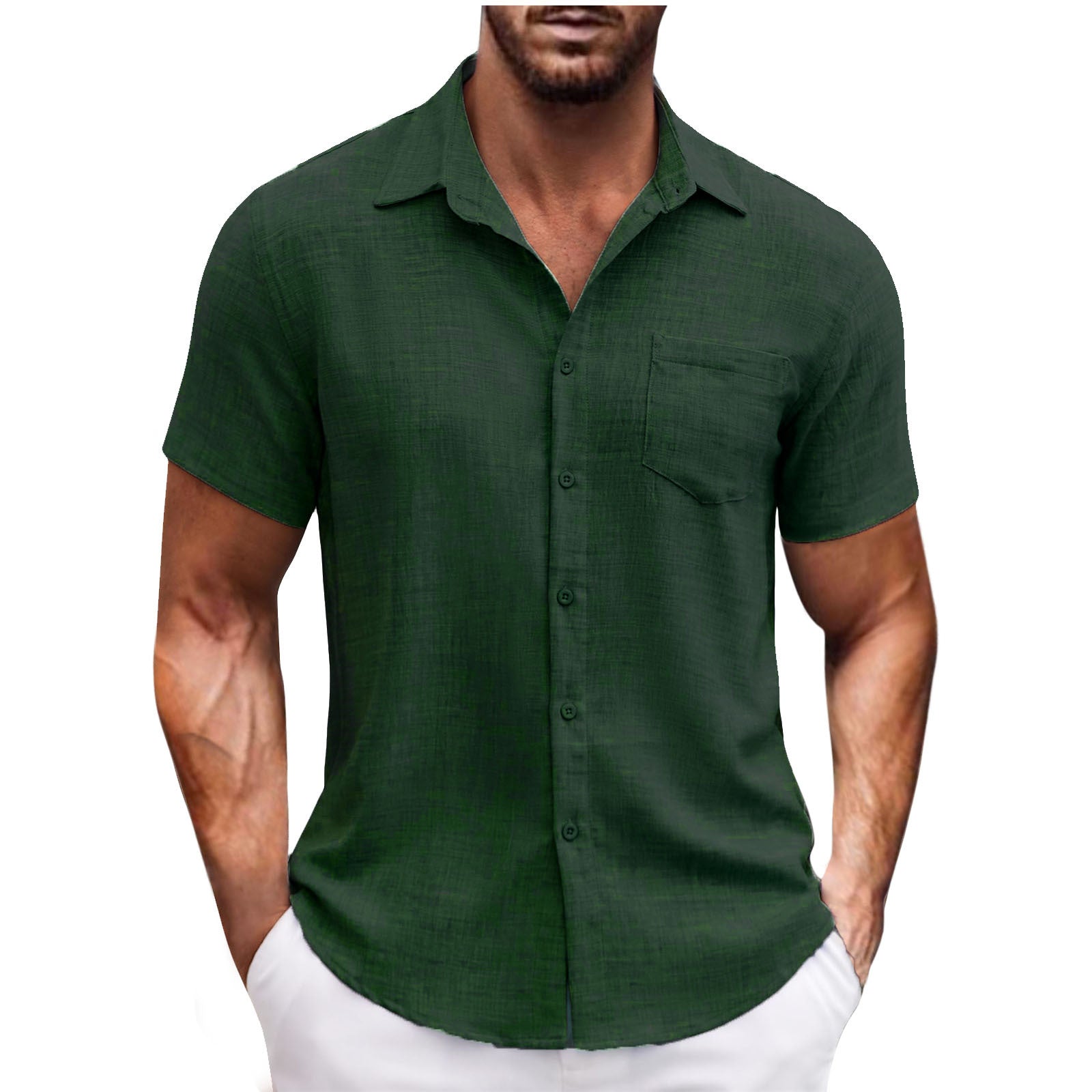 Men's Lapel Pocket Short Sleeve Casual Shirt nyaabs.com