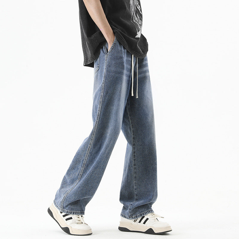 Men's Loose Straight Elastic Waist Wide Leg Casual Trousers - Nyaabs